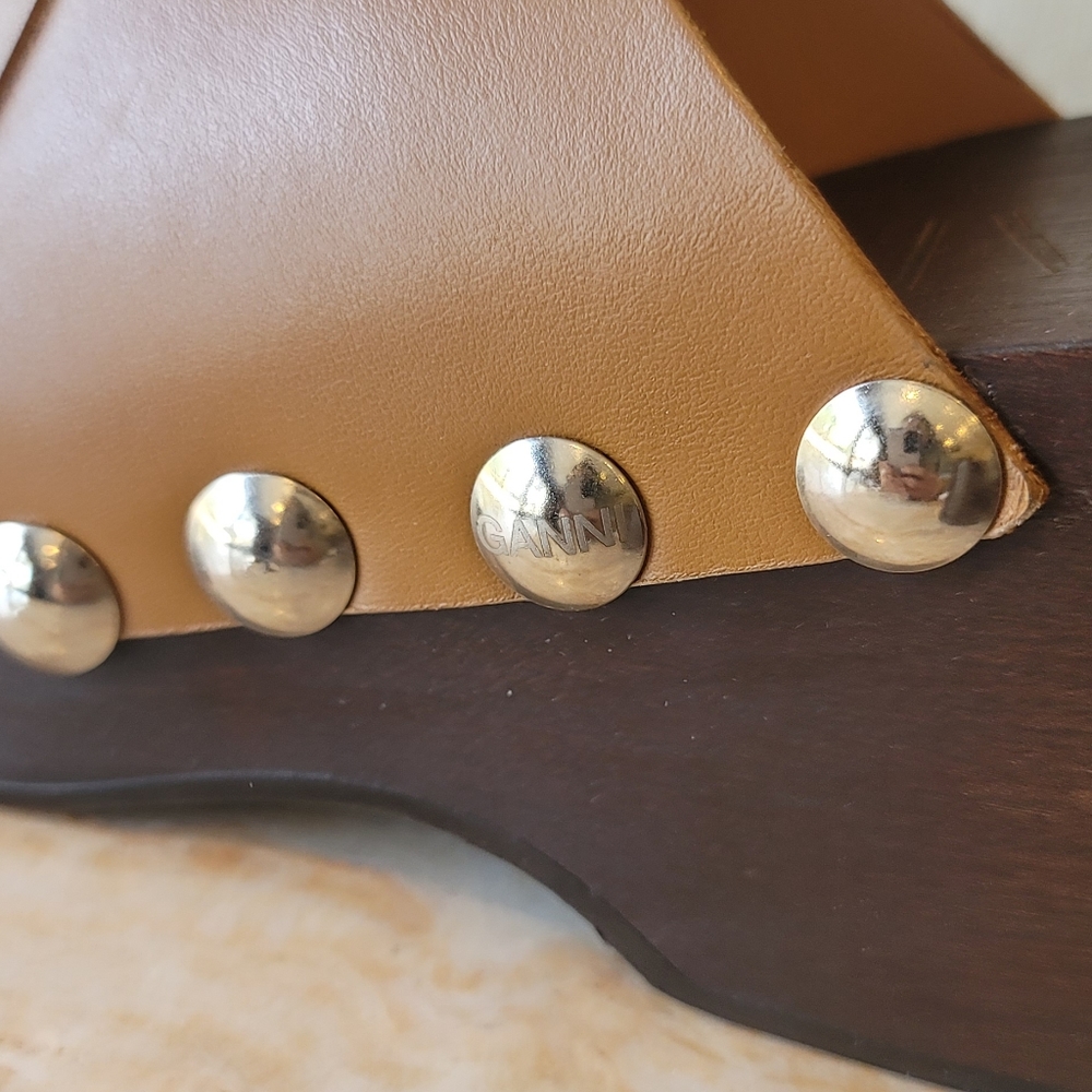 Final Price Ganni Retro Leather Platform Clogs Mules Sandal Tigers Eye MSRP $575 - Picture 16 of 17